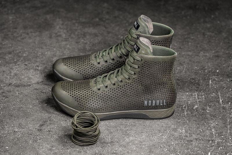 Olive Nobull High-Top Moss Leather Men's Trainers | CA Z1356U